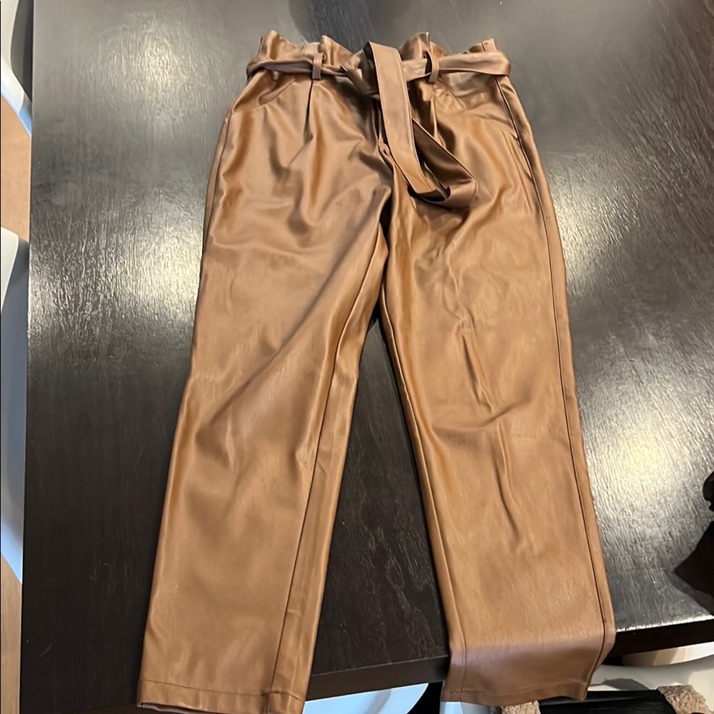 Stylish Brown Faux Lather Womens  Pants
